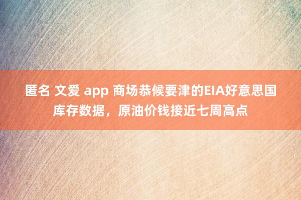 匿名 文爱 app 商场恭候要津的EIA好意思国库存数据，原
