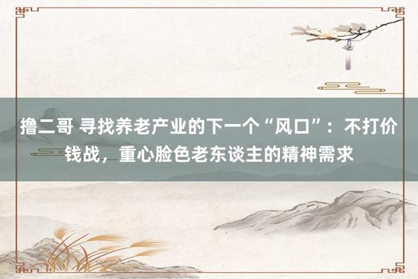 撸二哥 寻找养老产业的下一个“风口”：不打价钱战，重心脸色老东谈主的精神需求